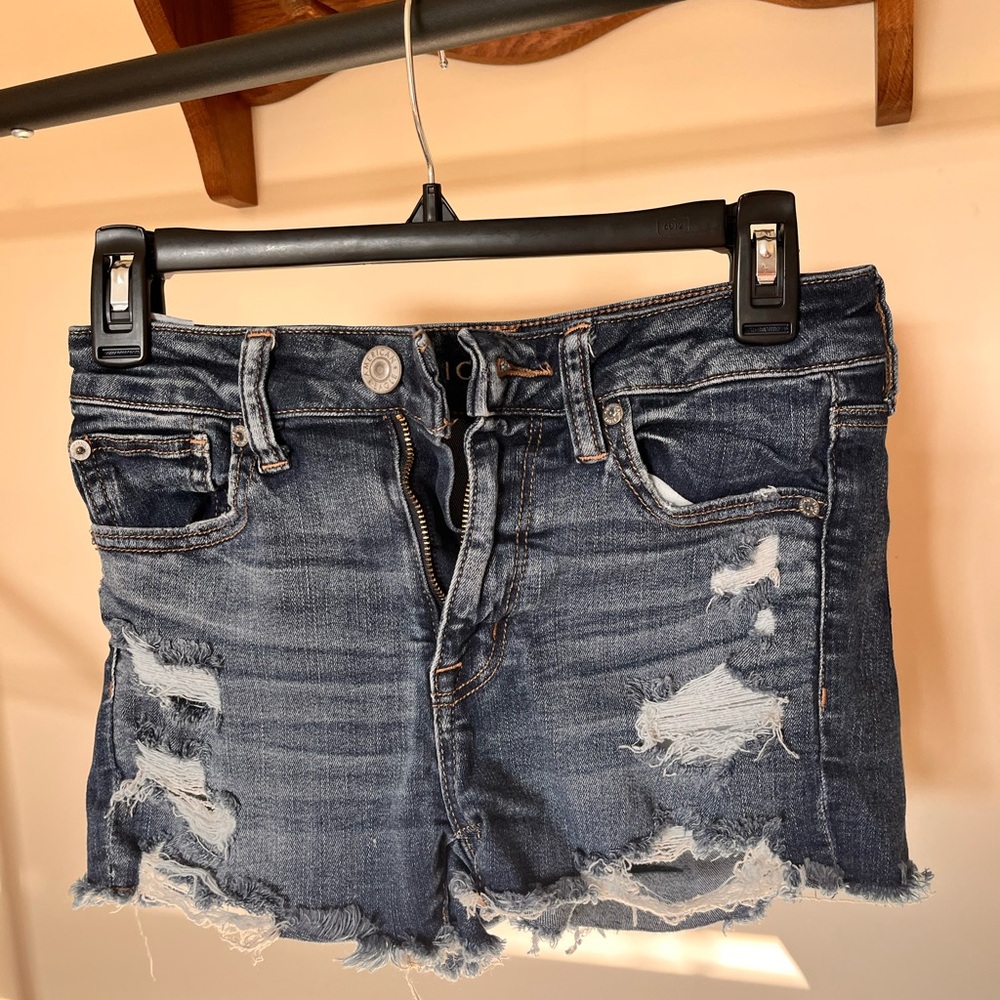 American Eagle Outfitters Blue Distressed Jean Shorts